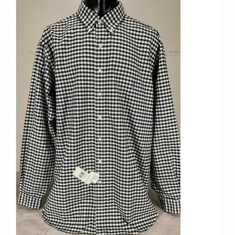 NEW Vintage Polo Ralph Lauren Blake Shirt! Black & White Gingham Plaid ROOMY FIT